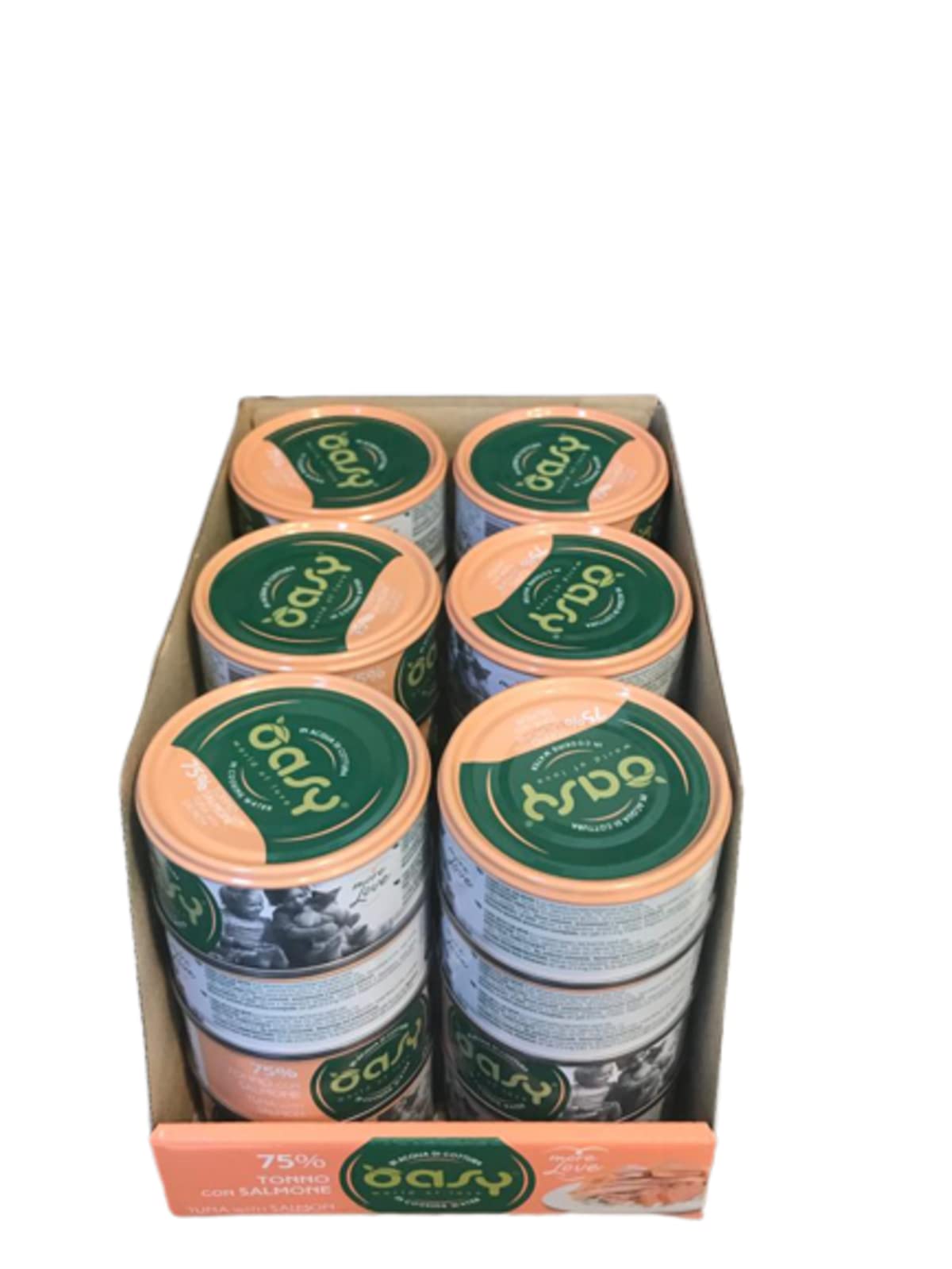 Oasy More Love cibo umido naturale per Gatti adulti gusto Tonno con Salmone. Confezione da 24 scatolette (1 scatoletta = 70 gr.) Formulato senza glutine