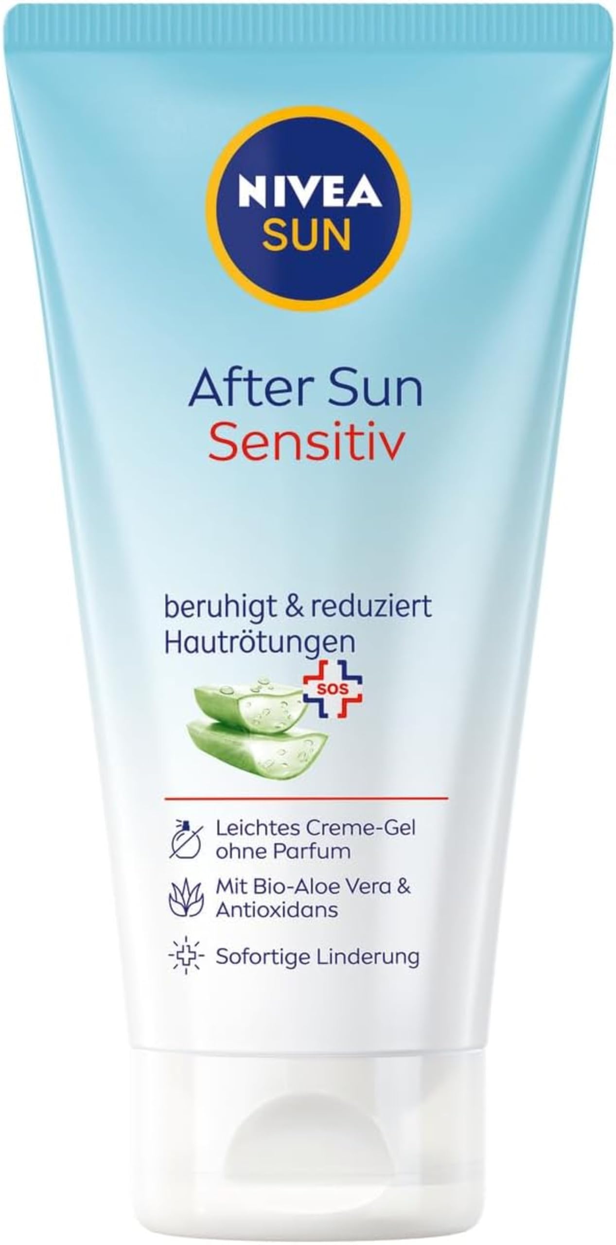 NIVEA SUN Gel Crema Doposole Sensitive 175 ml, Latte doposole con Aloe Vera Bio e Antiossidanti, Latte corpo per pelli sensibili ad azione rinfrescante e lenitiva
