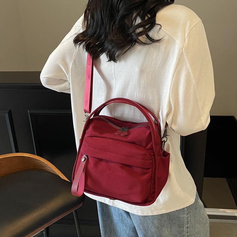 Solid Color Nylon Crossbody Bag for Women Soft Handbag with Top Handle Casual Shoulder Bag Elegant Square Purse - Image 2