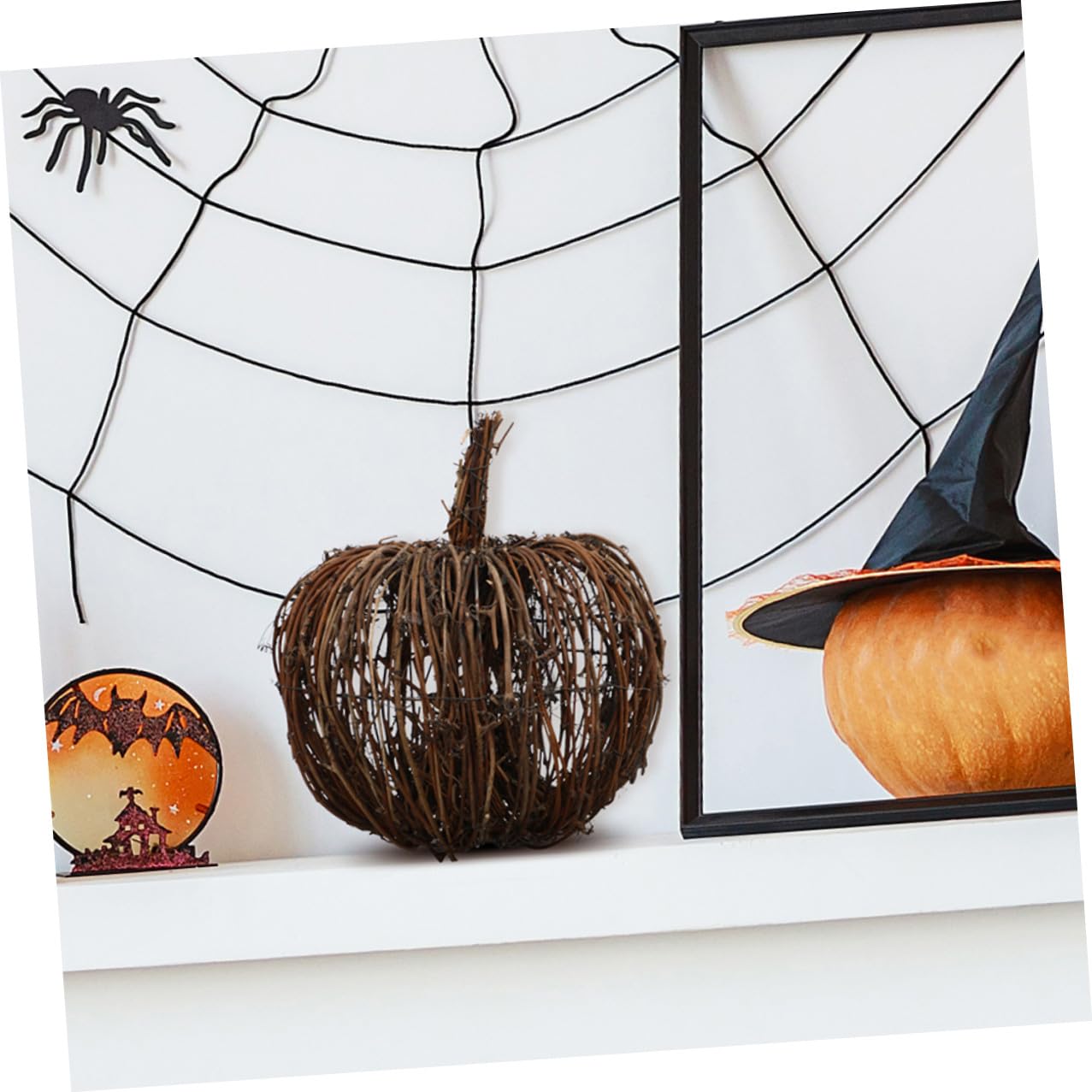 Halloween Kürbisdeko 2 Stück aus Rattan und Eisen, Leicht