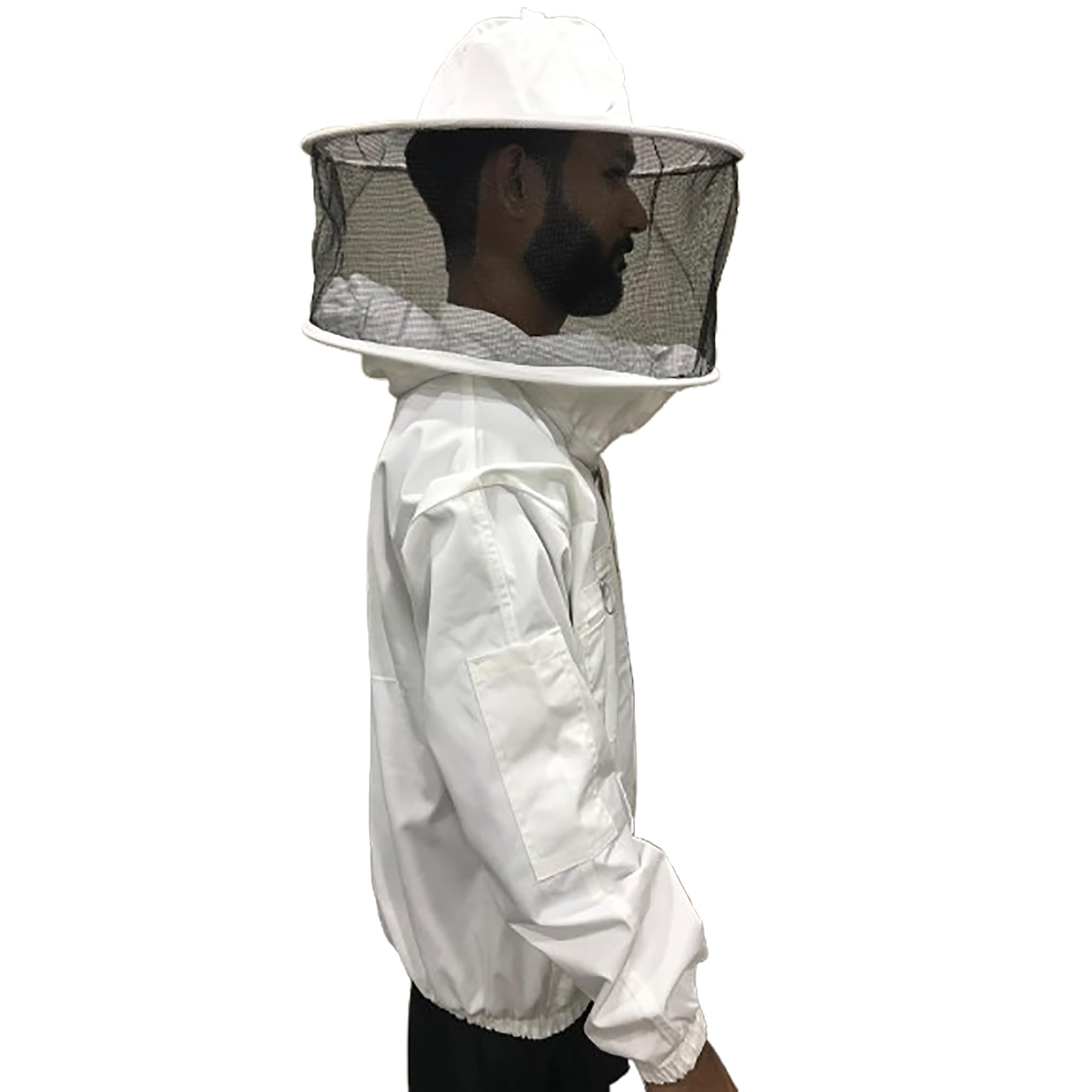 Giacca da Apicoltura cotone professionale con rotondo Cappello Maschera Velo Beekeeping Jacket Apicoltore Camiciotto (Bianco Rotondo, L)