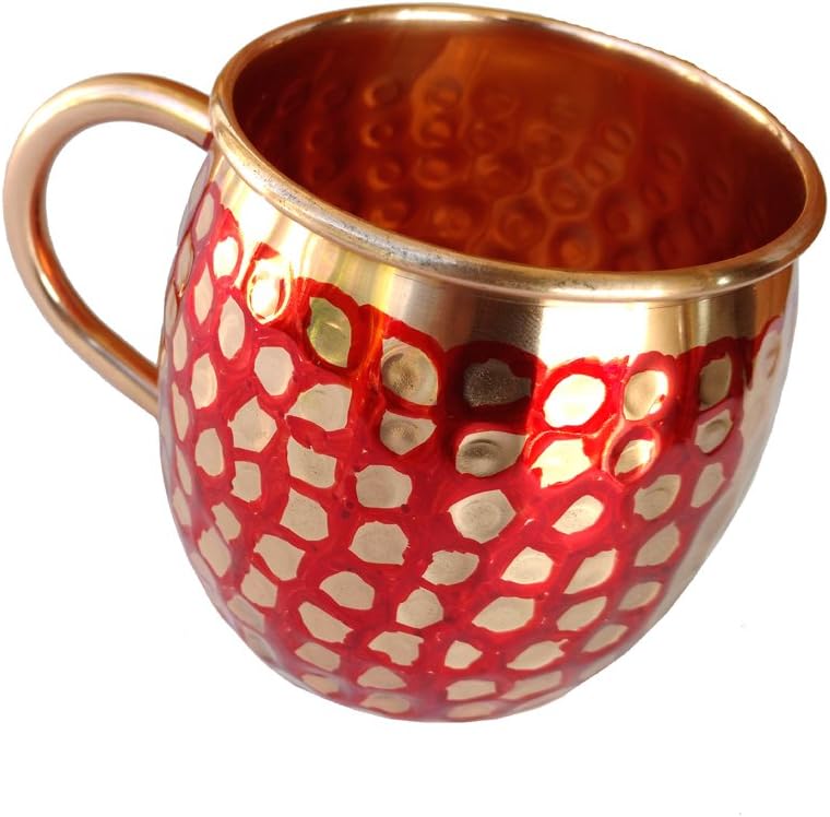 Rastogi Handicrafts Moscow Mule Mugs OUTER RED COLOR PURE COPPER MUG (4)