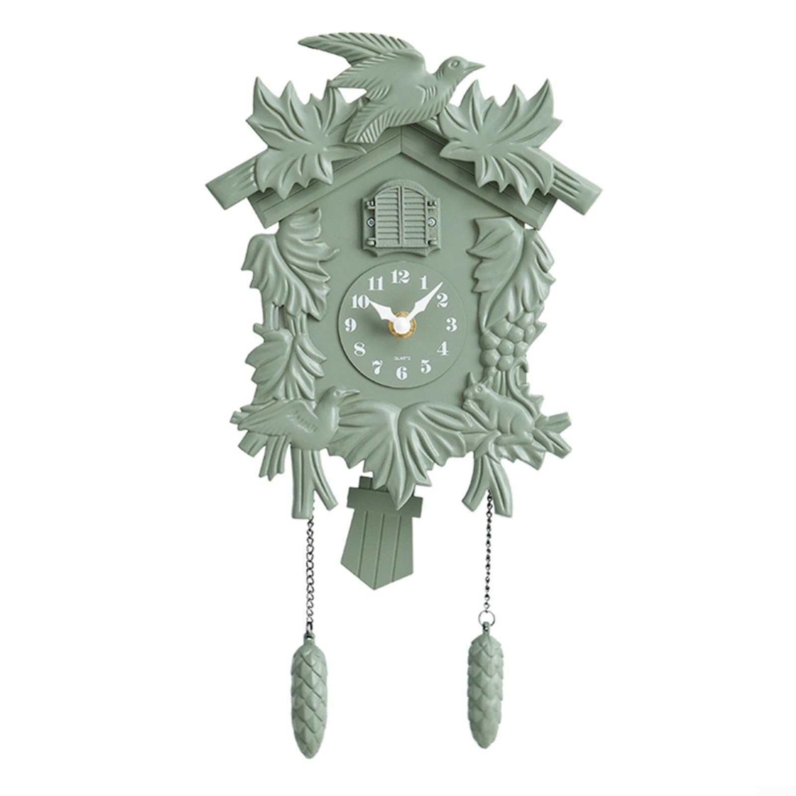 Reloj de cuco silencioso de pared T52 con melodia por hora en color verde
