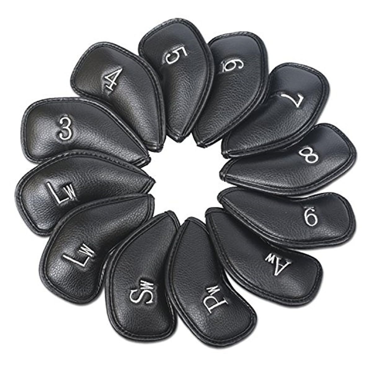 Scott Edward 12pcs Thick Synthetic PU Leather Golf Iron Head Covers Set Headcovers Protective Cover with Embroidered Number Tags Fit Most Brands