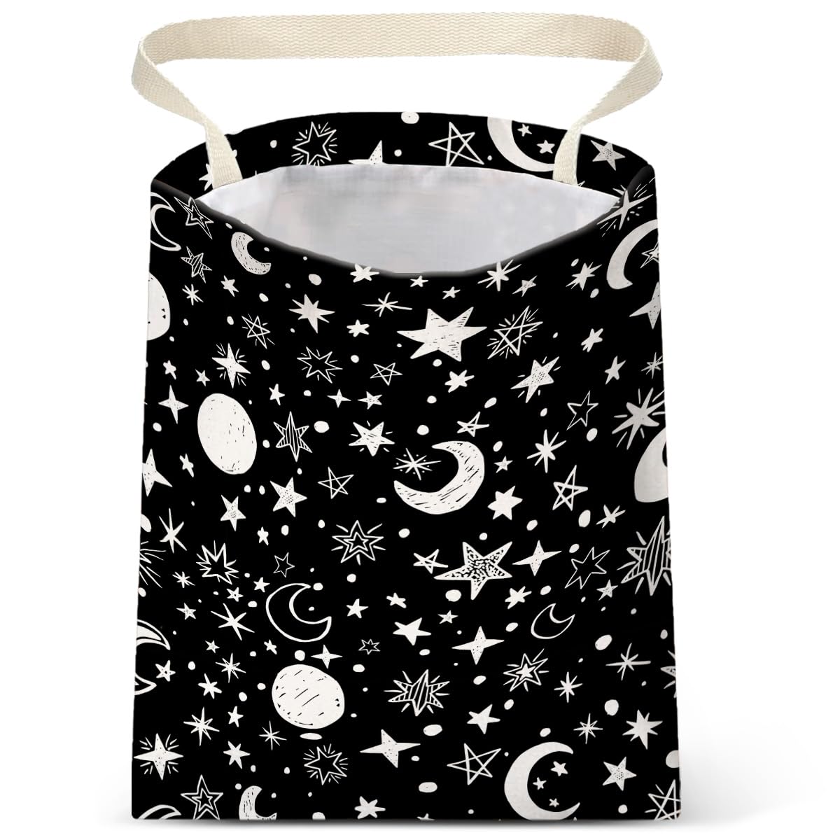 IRADA Car Trash Bag Hanging No Snap Small Garbage Bag for Car Back Seat Cute Printed One-Handed Strap Trash Bags Car Accessories-Moon and Star Black Car Trash Bags