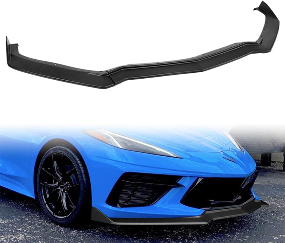 Q1-TECH, Front Bumper Lip fit for Compatible with 2020-2025 Chevy Corvette C8, Front Bumper Lip Spoiler Air Chin Body Kit Splitter, ABS, 2021 2022 2023 2024, 5VM-Style (Glossy Black)
