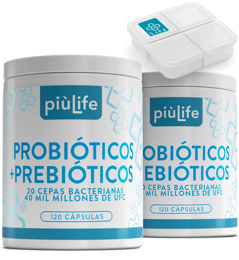 Probioticos Y Prebioticos Intestinales PiùLife, 240 Cápsulas | 40 Mil Millones U