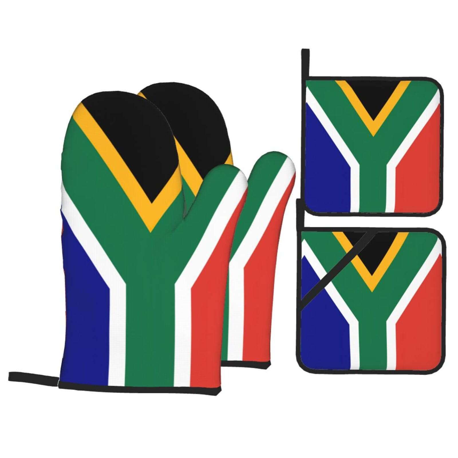 Nimongt Black South African Flag Print Heat-Resistant 4-Piece Oven Kitchen Gloves For Baking Cooking Microwaving Essentials