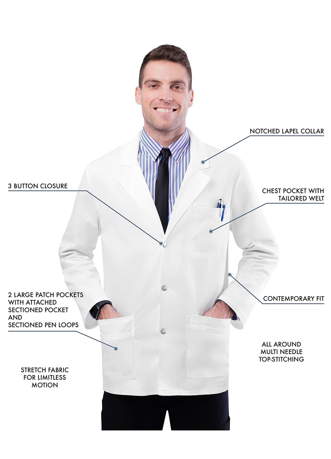 Adar Pop Bata de laboratorio - Bata de laboratorio stretch para hombres