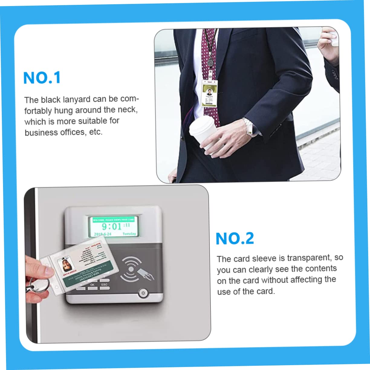 NUOBESTY 3sets Portabadge Verticali Con Cordino Custodia Trasparente Per Carte Id Tesserini e Badge Per Lavoro Scuola e Eventi