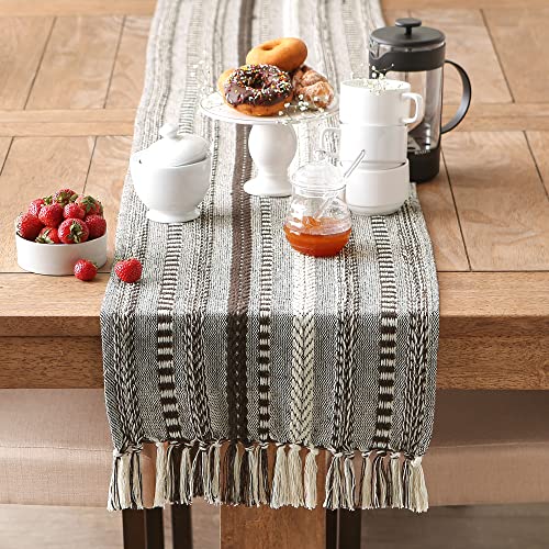 DII Farmhouse Braided Stripe Table Runner Collection, 15x72 (15x77, Fringe Included), Dark Brown, 15x72" (15x77", Fringe Included) - Image 4