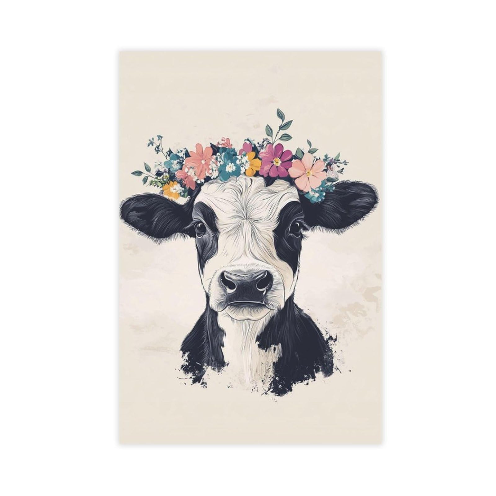 Qnvjqkdsi Unframe Crowned Cow Art Canvas Poster Bedroom Decor Landscape Office Room Decor Gift 24" L X 36" W