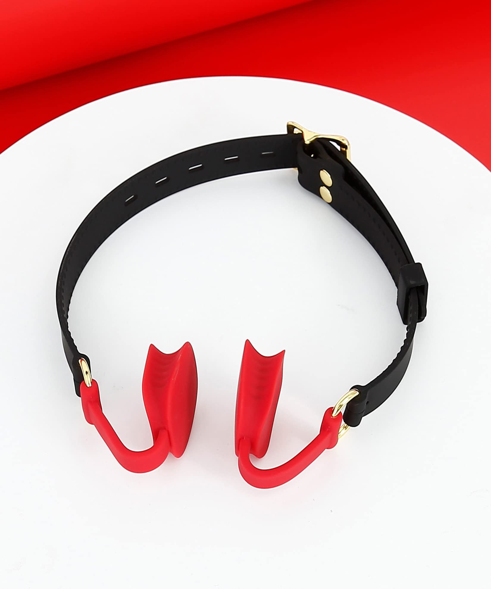 Knebel Mund Geschirr Mundöffnen Lippenspreizer Mundknebel Silikon Sex SM Fetisch Fesseln Kugelknebel Mouth Rollenspiel Mundspreizer BDSM Erotik Sexspielzeug Einstellbar für Paare (Color : Rot)