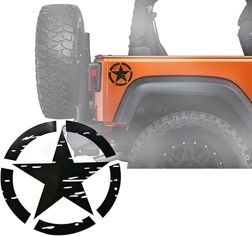 u-Box Adhesivo para parachoques de automóvil, 2 unidades, color negro, 6.3 pulgadas, estrella del ejército para Jeep Wrangler YJ TJ JK JL Gladiator