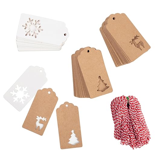 SallyFashion 120PCS Christmas Gnome Tags with String, 12 Styles Gift Tags Kraft Paper Tags Bulk Unique Christmas Labels with Twine for DIY Xmas Wedding Holiday Party Supplies