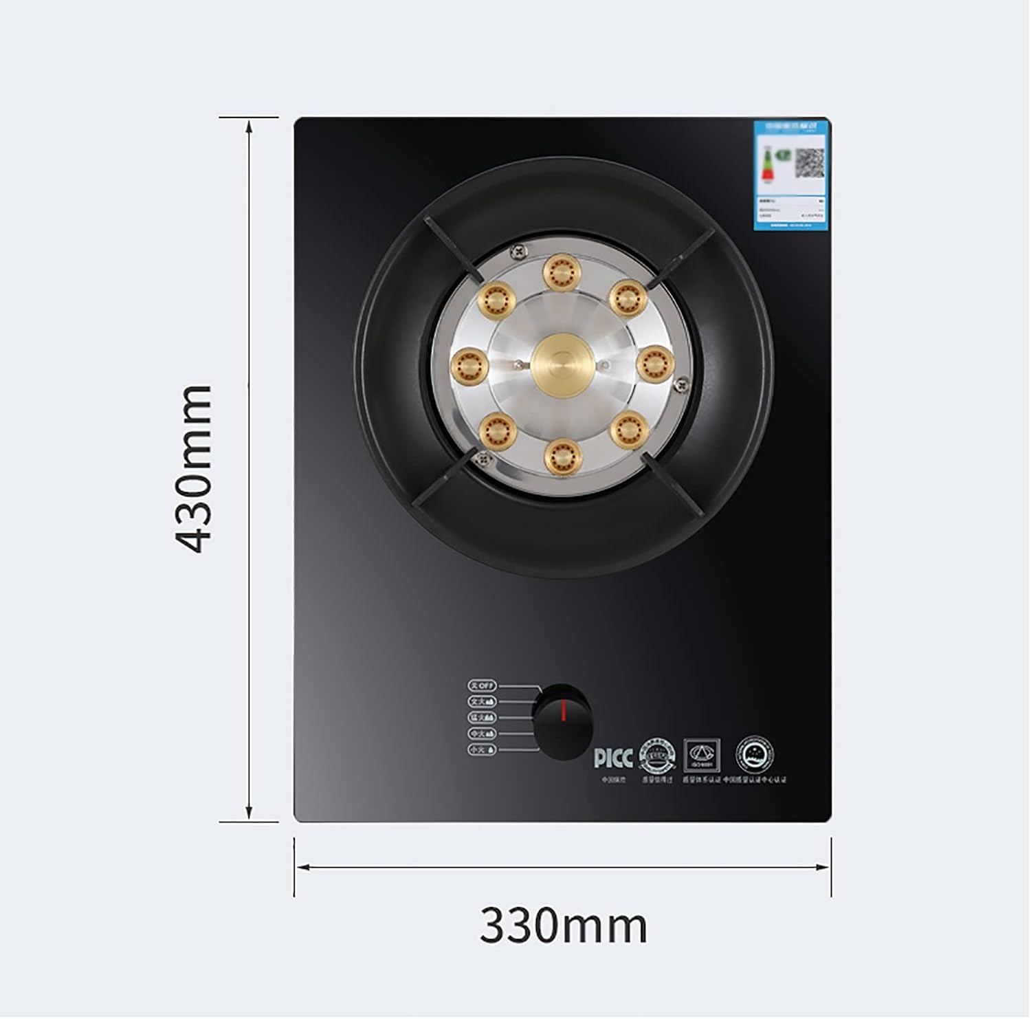 Gas Stove Gas Built-In Gas Cooktop 5.2Kw Glass Cooker Hob Single Burner,With Ffd &Knob Child Lock Protection 43X33X9.5Cm (B LPG) (A LPG)