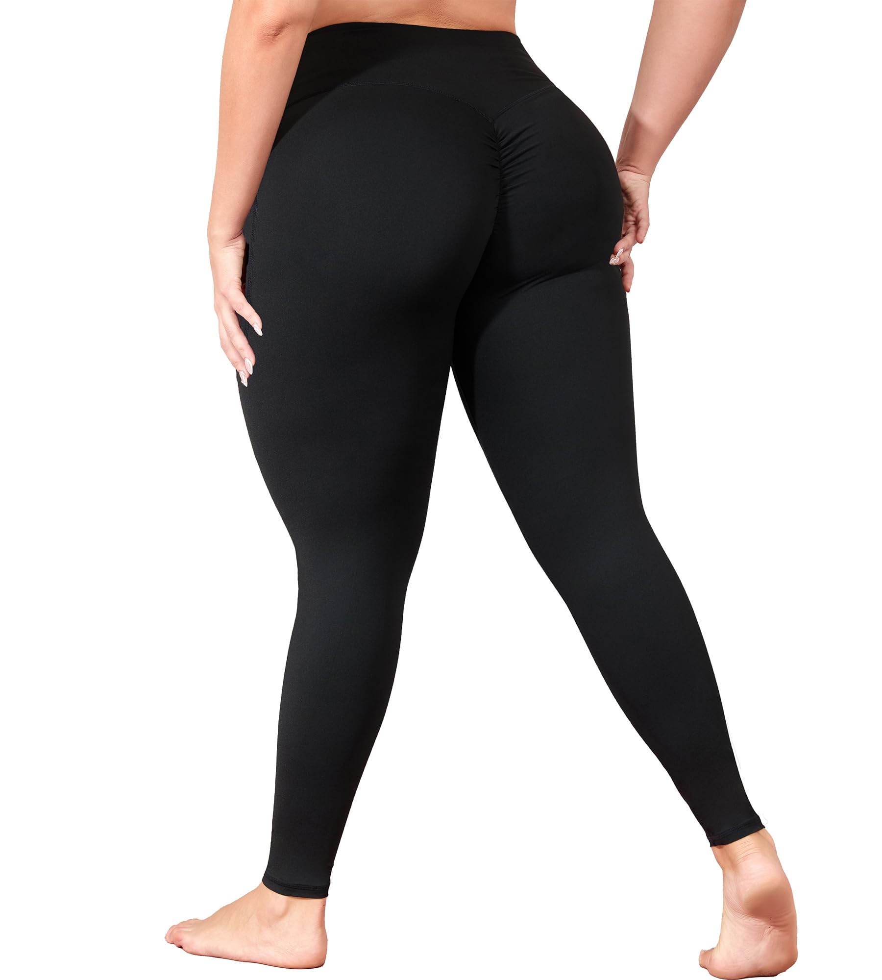 MEJING Plus Size Butt Lifting Leggings with Pockets for Women, L-5XL Yoga Pants Tummy Control, High Waist Workout Leggings