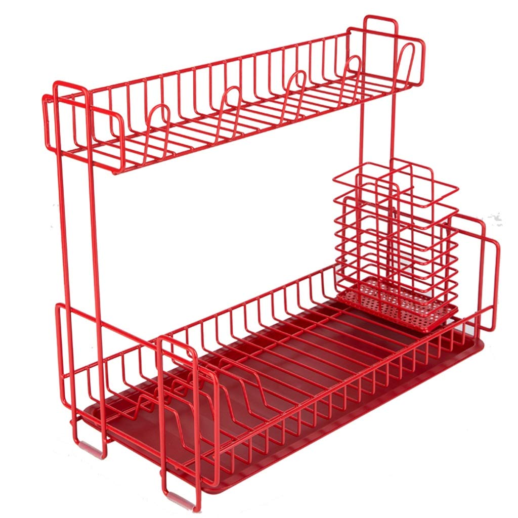 Cfsxfysey Red Dish Drainer Rack， Metal Drain Rack Kitchen Chopsticks Holder Dish Storage(Red)