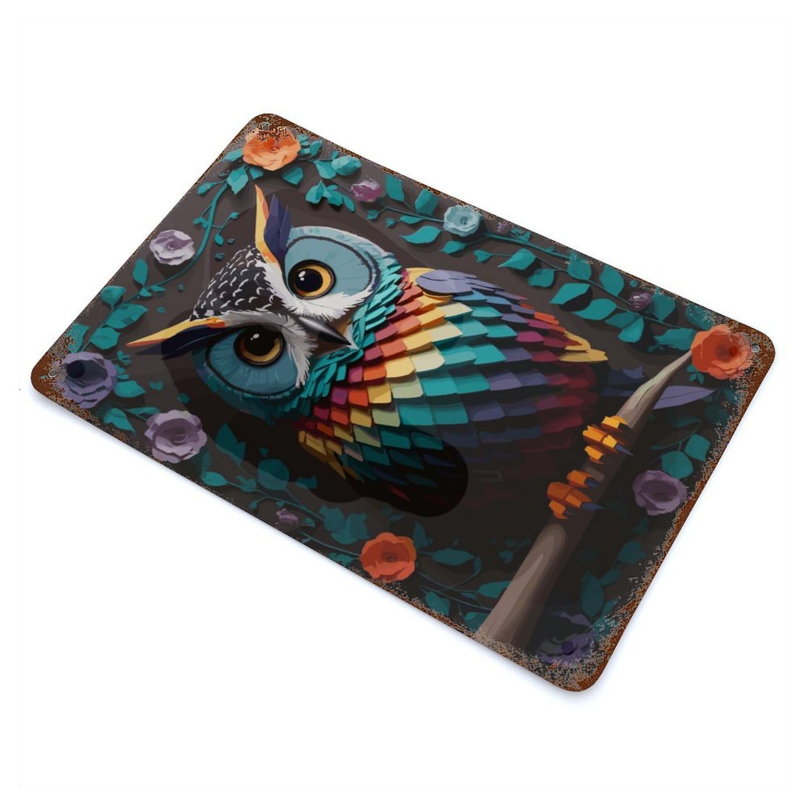 Owl Flower Vintage Metal Tin Sign 11.8"x7.9", for Cafe, Home Bar And Lounge Decor, Vintage Wall Decor