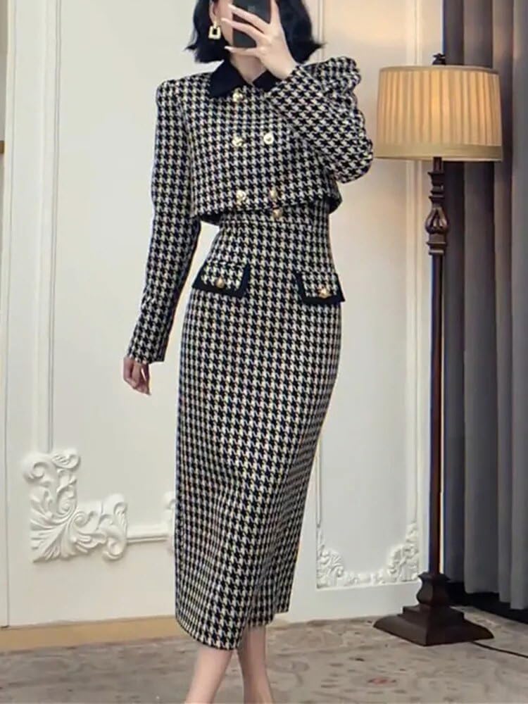 Amazon.com: Vintage Houndstooth Woolen Cropped Blazer Dress Set Women Elegant Short Jacket+Strapless Dress Tweed 2 Piece Set Pictcure Color 1 XS : Clothing, Shoes & Jewelry Amazon.com: Vintage Houndstooth Woolen Cropped Blazer Dress Set Women Elegant Short Jacket+Strapless Dress Tweed 2 Piece Set Pictcure Color 1 XS : Clothing, Shoes & Jewelry