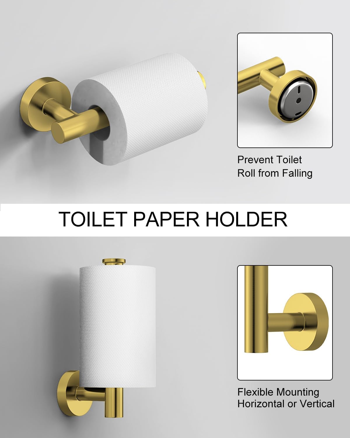 Bathroom Hardware Accessories Set 6 Pieces Brushed Gold 26" SUS 304 Stainless Steel Bath Towel Holder Bar Set Towel Rack Combination Wall Mounted for Kitchen, Laundry, Bedroom