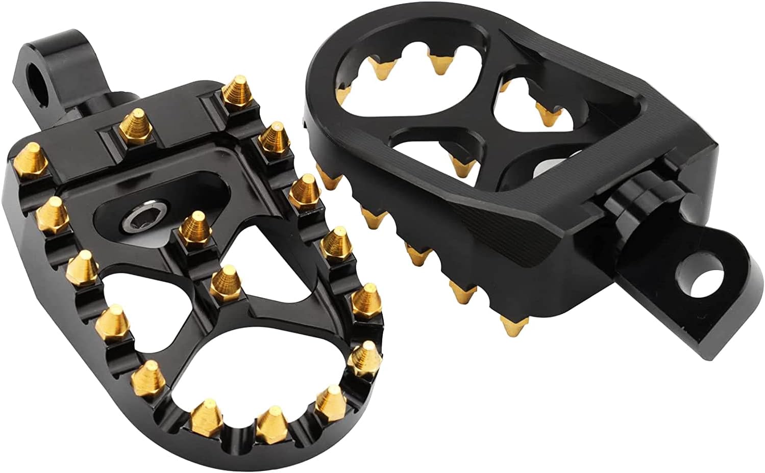 Lingdu MX Offroad Wide Foot Pegs Footrest Golden Spike Chopper Bobber Pedals for Dyna Street Bob Sportster 883 Softail Fatboy Touring Street Glide, Black Gold