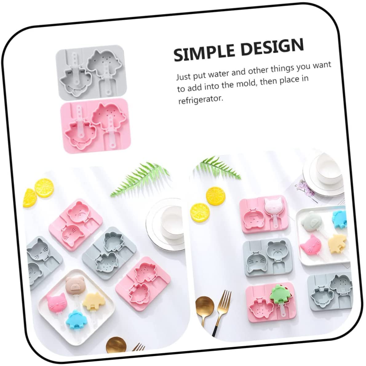 Lot de 6 moules à bâtonnets de Fromage en Silicone, Canne à Sucre, Plateau à gâteau au Chocolat, crème glacée, Fondant Animal, moules à sucettes en Silicone, Moule en Forme d'animal,