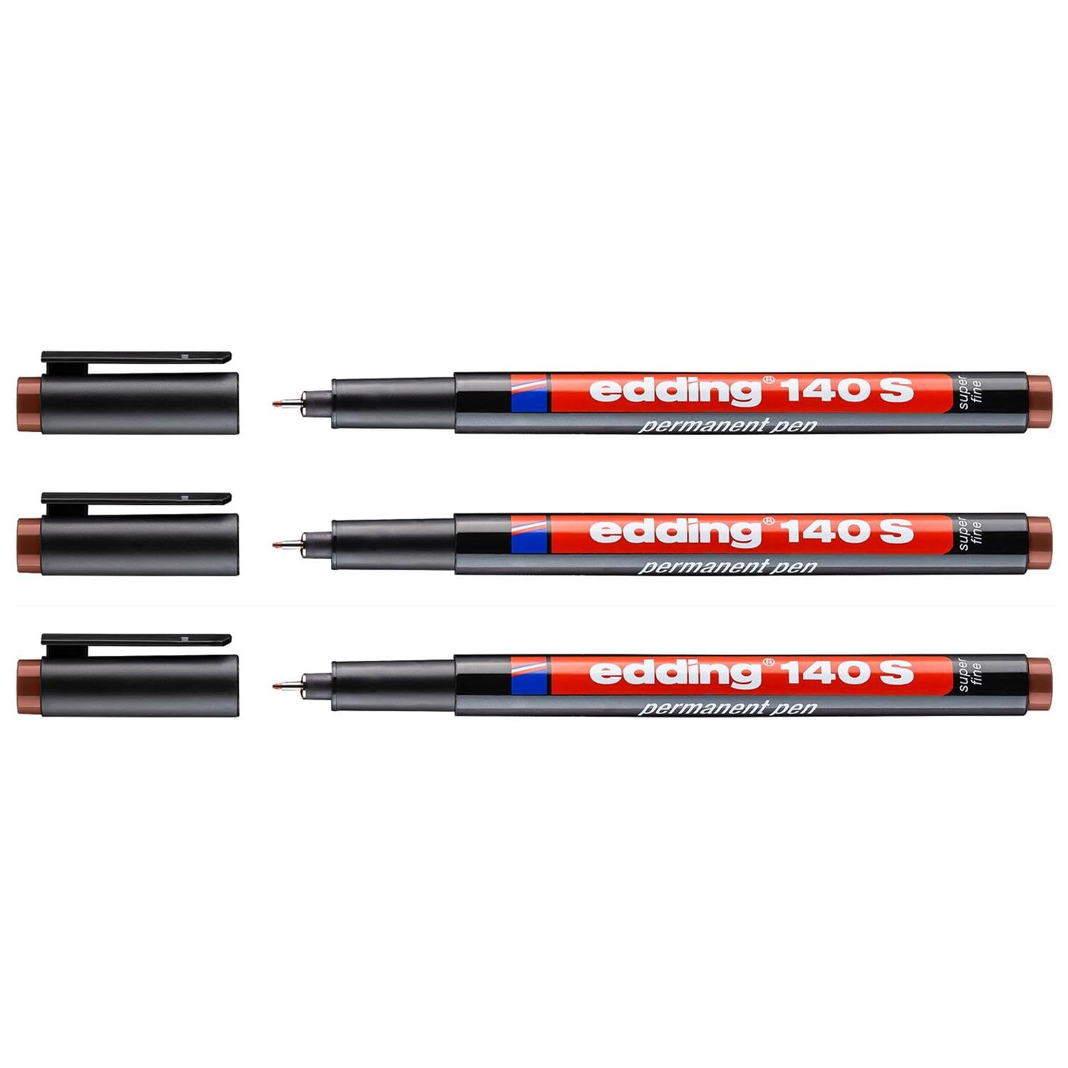 Edding - Pack of 3 Permanent Markers, 140S, Extra Fine Tip, 0.3 mm, Brown