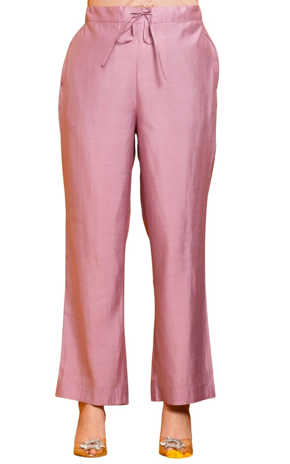 Chanderi Dusty Pink Solid Festival Wear Trousers for Women-image-45