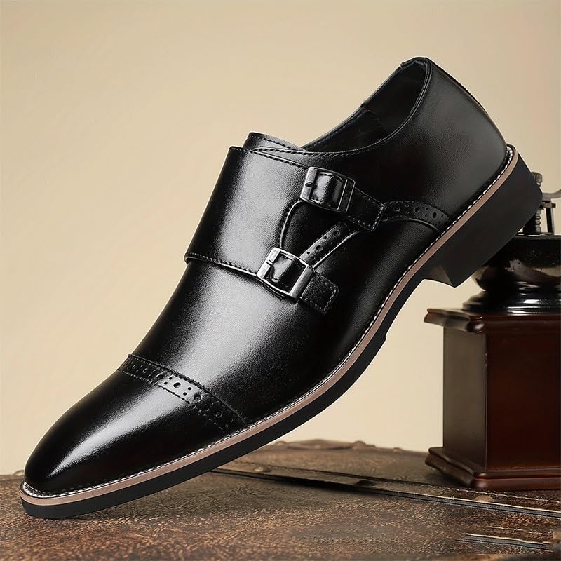 Plus Size Retro Dress Oxford Breathable Comfy Non Slip Rubber Sole Leather Brogue Shoes Slip-On Oxfords with Monk Strap2