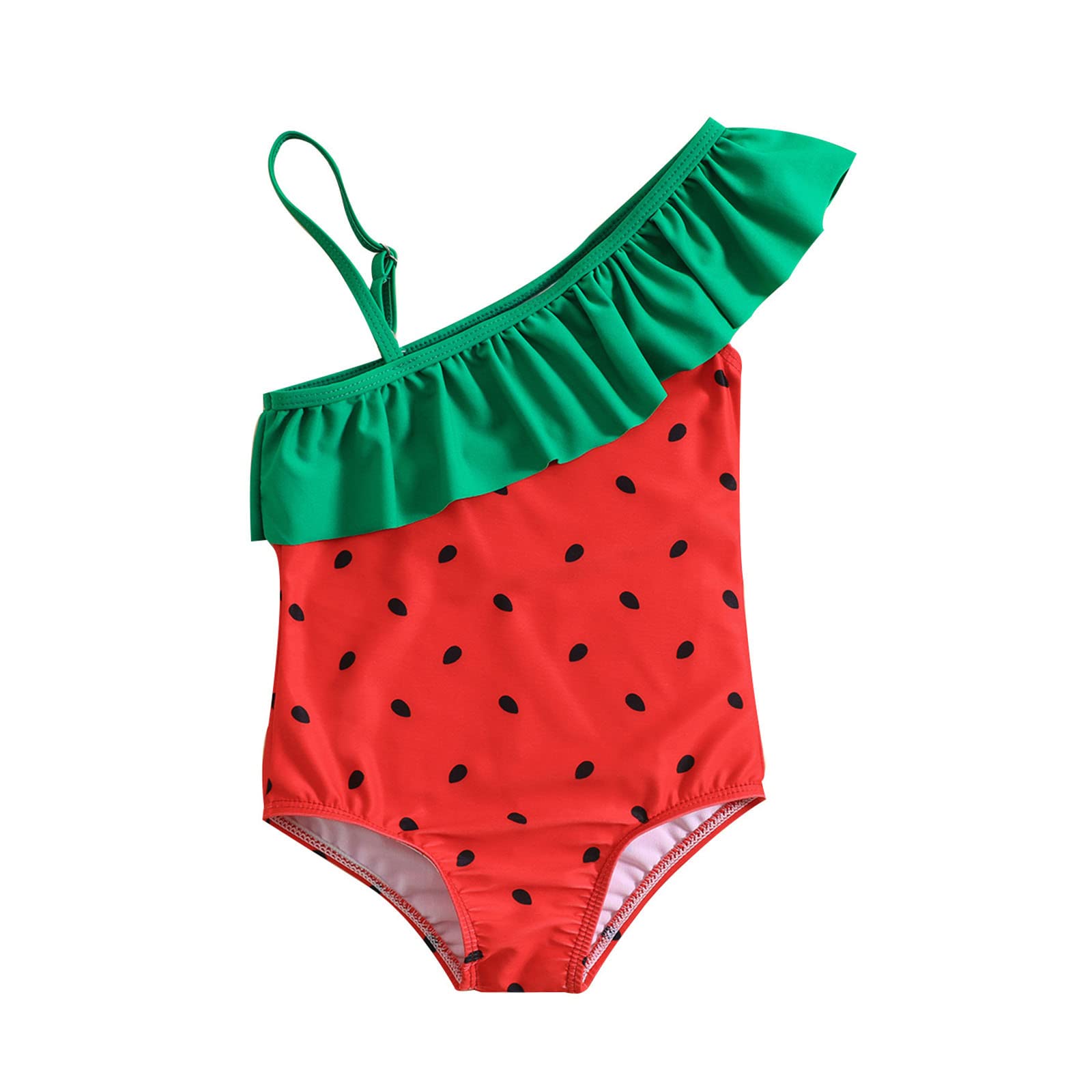 Toddler Baby Kids Girl Swimsuit Off Shoulder Rash Guard Ruffle Bathing Suit Watermelon Print Swimwear Summer Clothes