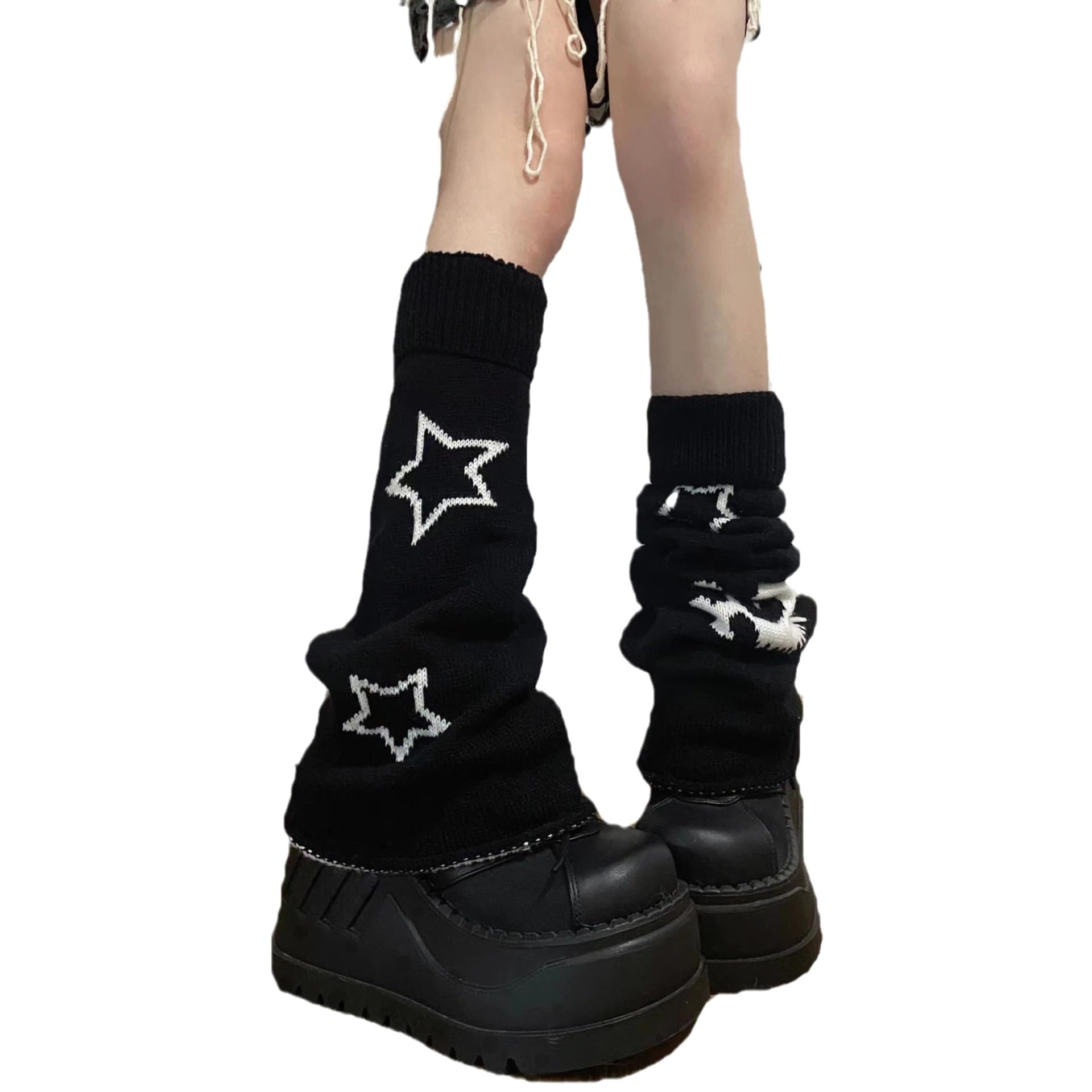 BXCNCKD Gothic Skull Print Two Side Wear Knitted Leg Warmers Socks Y2k Star Punk Girls Japanese Kawaii Streetwear