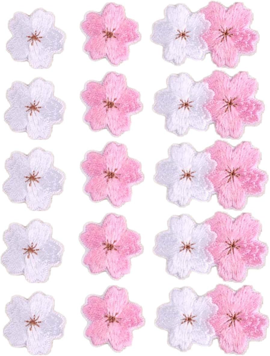 MSCFTFB 15 Pieces Sakura Iron on Patches Flower Embroidered Applique Patches Sew on Badge Stickers for Clothes Jackets Backpack Repairing Decorations