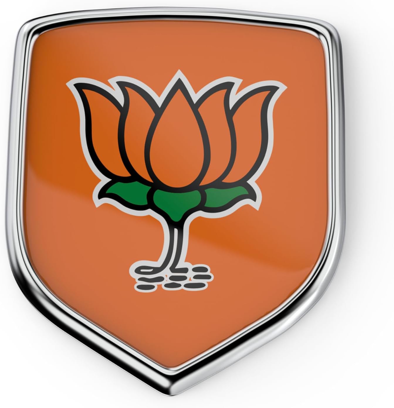 GFX Bhartiya Janta Party (BJP) Sticker (12X9X3cm), 3D Chrome Finish Badge for Car, Bike and Truck - All Four Wheeler Exterior Waterproof Self-Adhesive Sticker, Made Vinyl