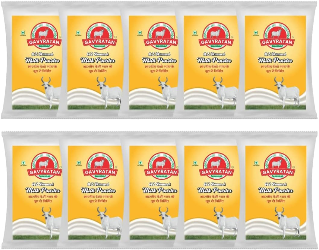 GAVYRATAN A2 Cow Skimmed Milk Powder 1kg | All Natural | 100% Pure | Boosts Liver Health Pack of 1 (Pack of 10)