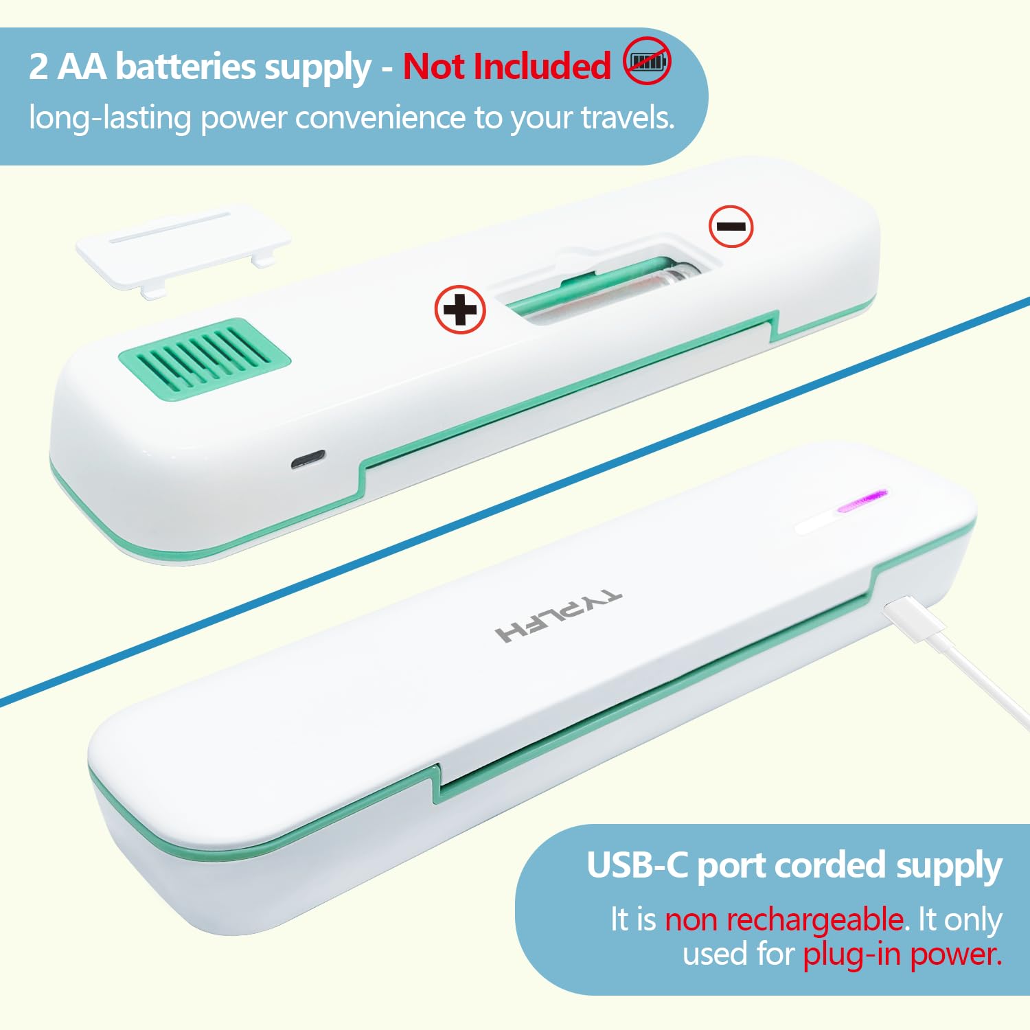 TYPLFH Funda desinfectante para cepillo de dientes, fundas para cepillos de dientes, soporte portátil de viaje para limpieza y almacenamiento, puerto C y carga de baterías AA, filtro de agua de aire