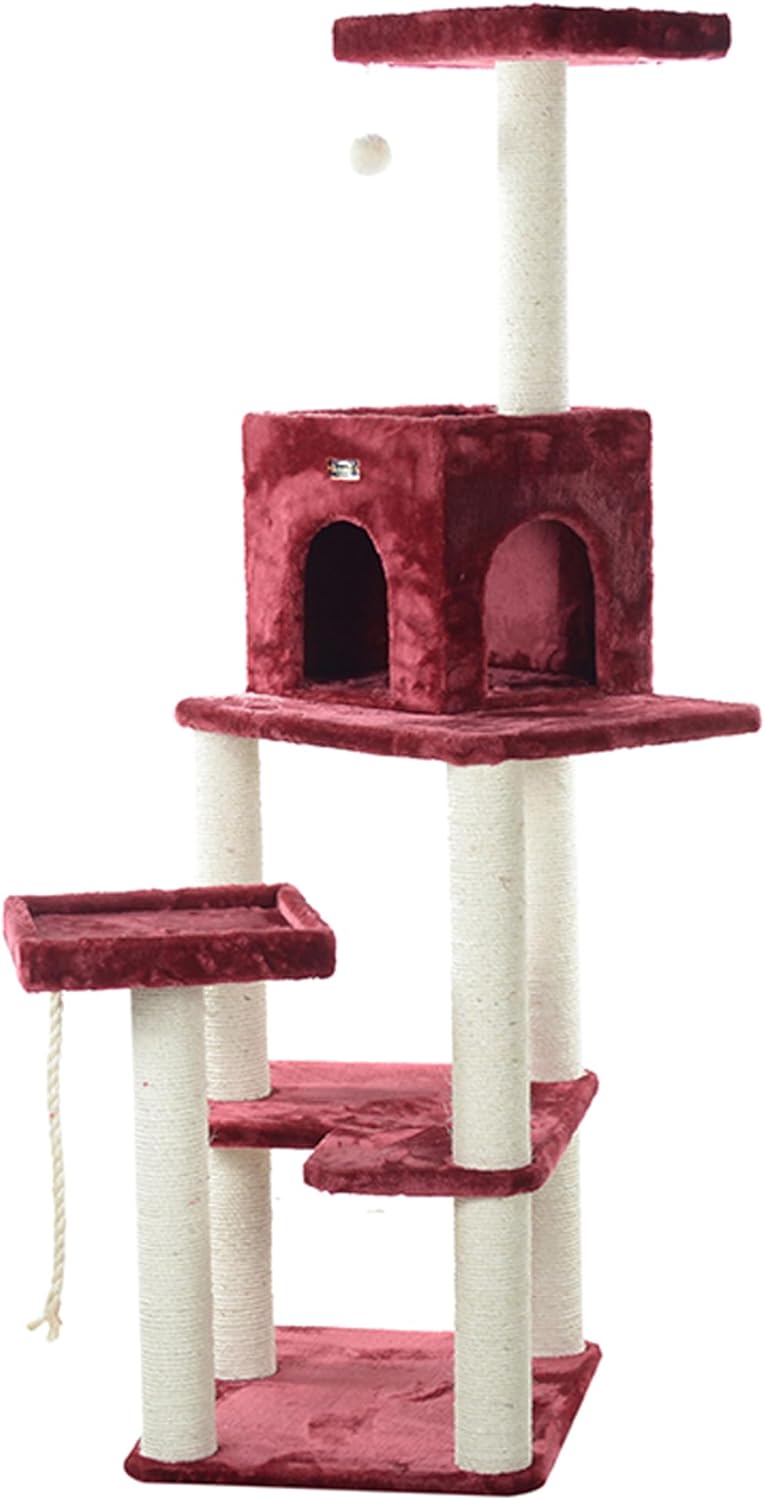 Armarkat Real Wood Cat Tower, Ultra Thick Faux Fur Covered Cat Condo House A6902B, Burgundy