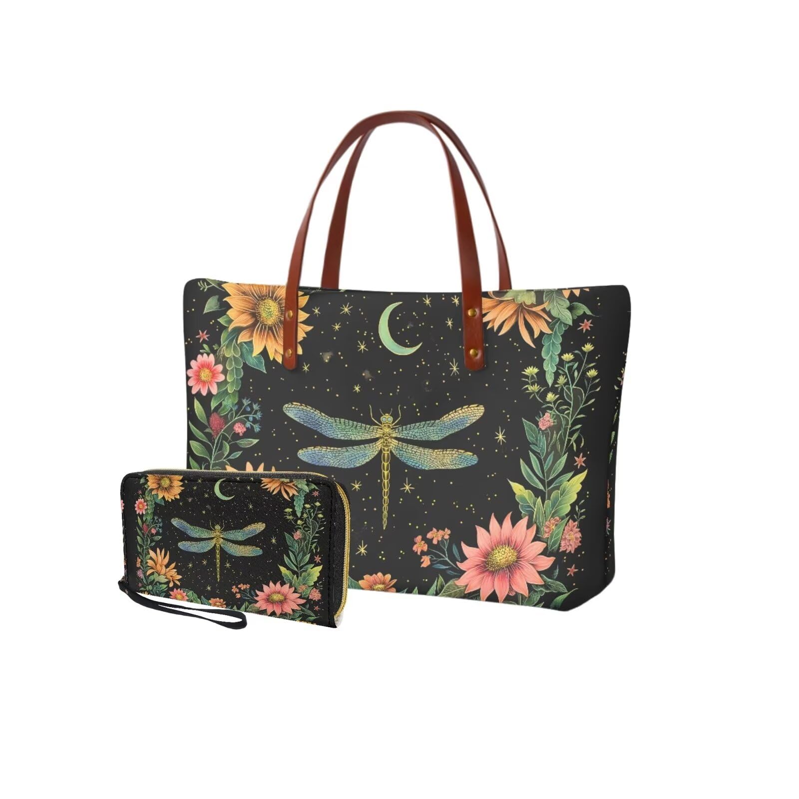 2 PCS Purse and Wallet Set for Women, Lightweight Large Top Handle Purse with PU Wallet for Work Party Shopping