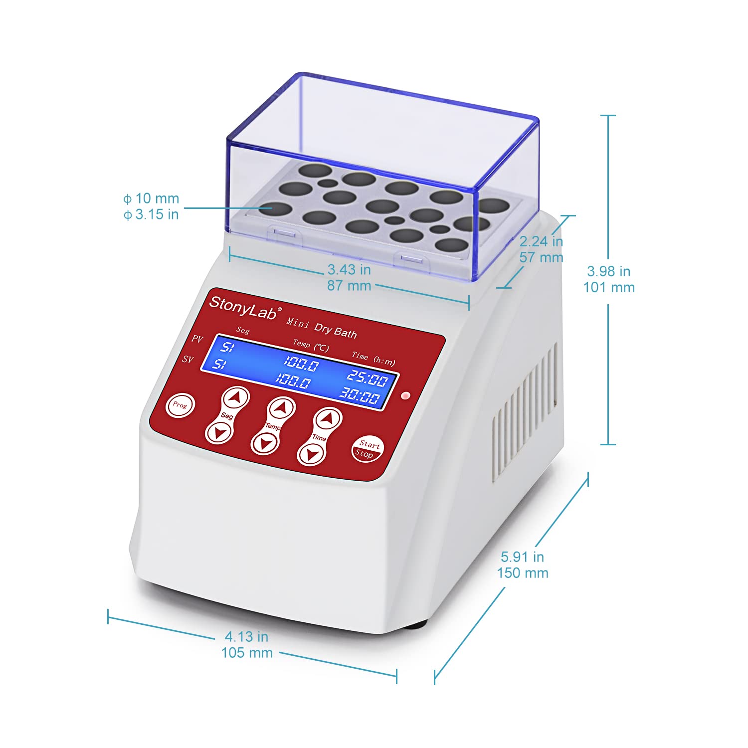 stonylab mini incubateur à bain sec avec couvercle, affichage numérique, plage de température 5–100 °C, précision ±0,5 °C, bloc 15x2 ml pour laboratoire