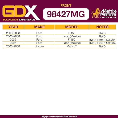 Miniatura 2 de Metrix Premium Chassis Parts GDX - Juego de 2 barras estabilizadoras delanteras para Ford F-150 RWD 05-08, 05-08 Lobo (México) RWD, 06-08 Lincoln
