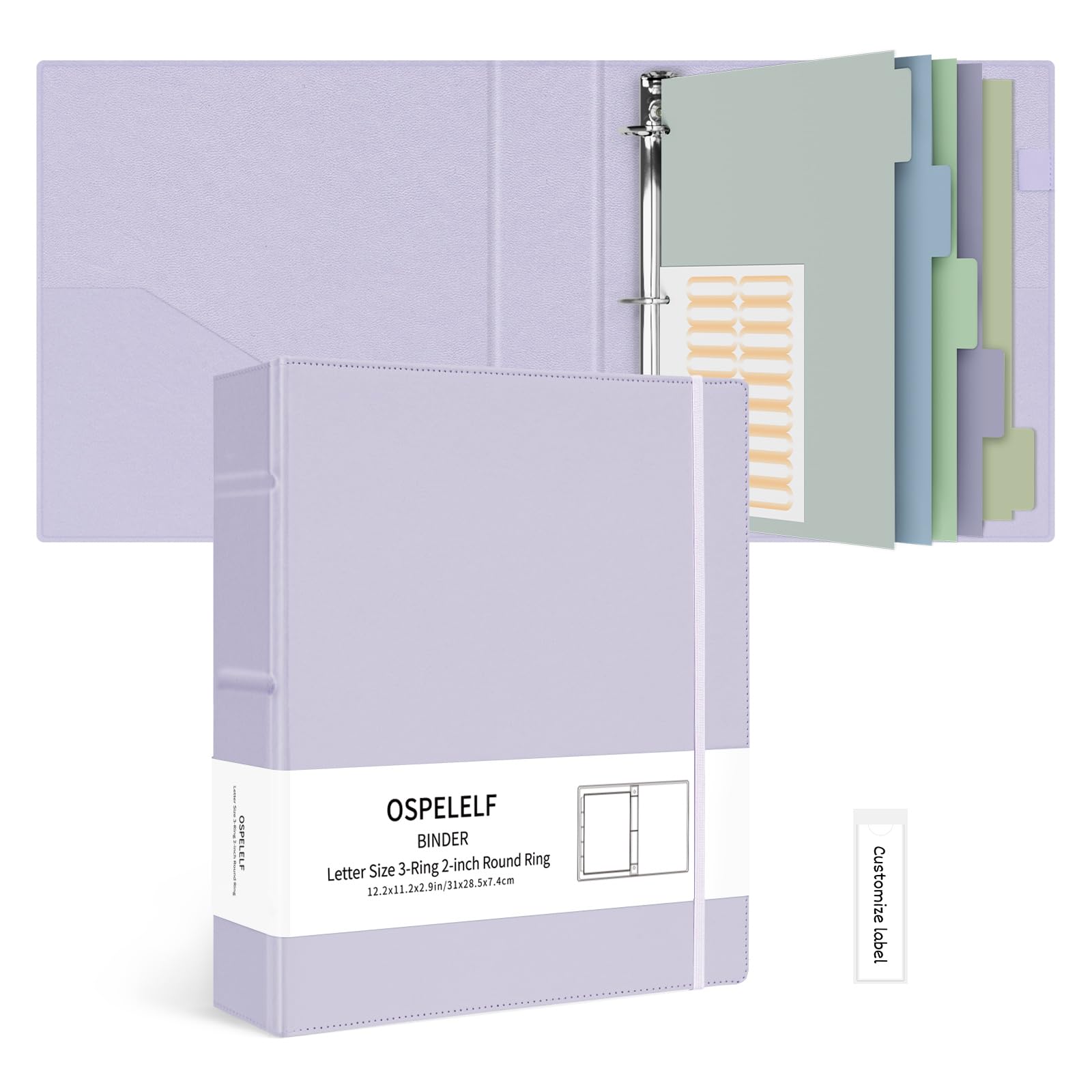 Ospelelf Vintage Hardcover 3 Ring 2 inch Leather Binder, Professional Binders Organizer Suitable for Letter Size Documents, Binder Dividers with Tabs, Purple