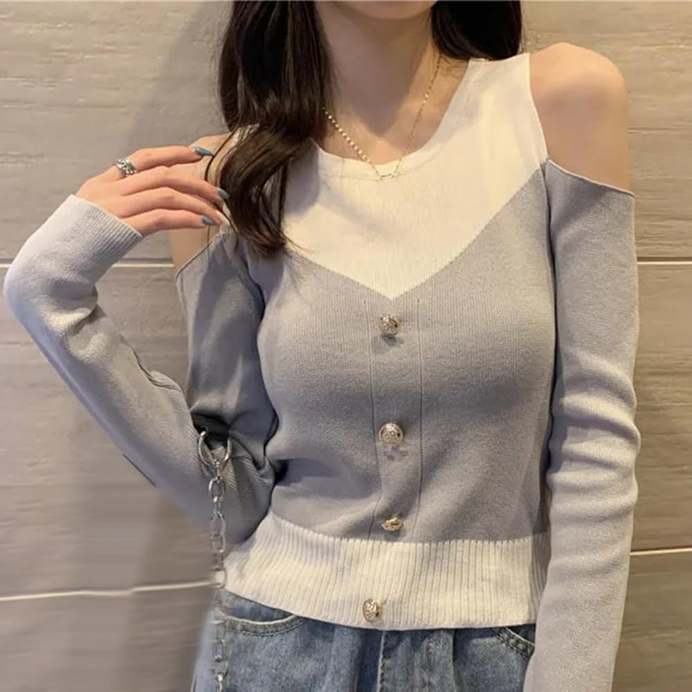 sacai グレー オフショルダー セーター sacai luck 2013-14年秋冬コレクション - ボーイッシュ×フェミニンな