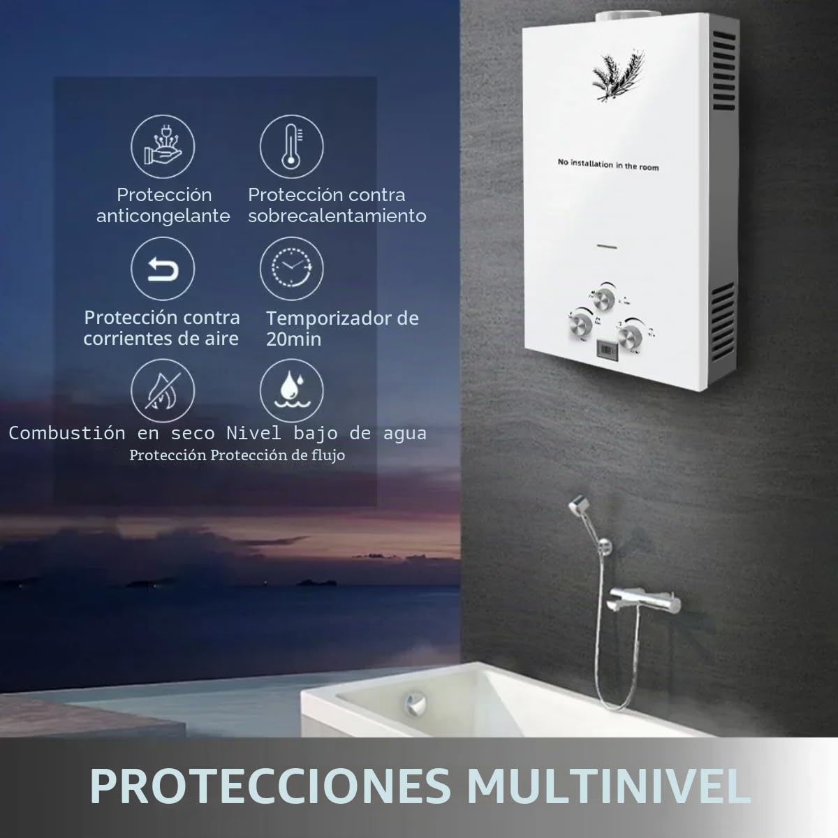 Calentador de agua sin depósito propano, 6L 12KW LPG GLP Calentador de agua instantáneo portátil para uso al aire libre en Vr, autocaravanas, remolques, cabinas, punto de uso (6L 12KW)