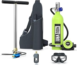 HOUVAN H400 Mini Scuba Tank 1.0L Scuba Tank Up to 20 Minutes Underwater Breathing Portable Diving Tank with On-Off Valve Reusable Pony Bottle for Underwater Exploration Emergency/Recreation