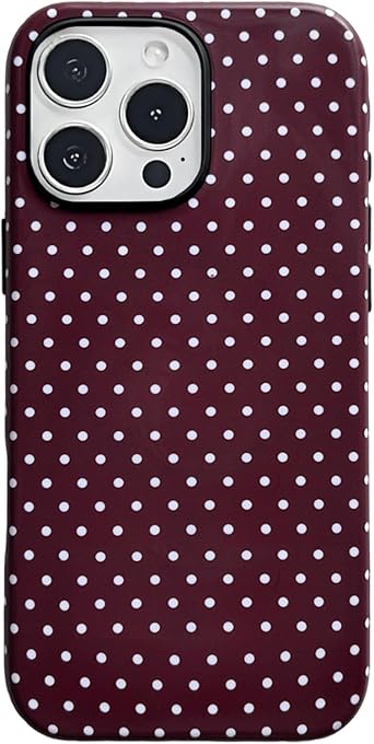 Magnetic Polka Dot Case for iPhone 16 Pro Max 6.9in,Cute Aesthetic Retro Trendy Timeless Design Cover,Soft TPU Hard Hybrid Shockproof Case for Girls Women-Burgundy Red
