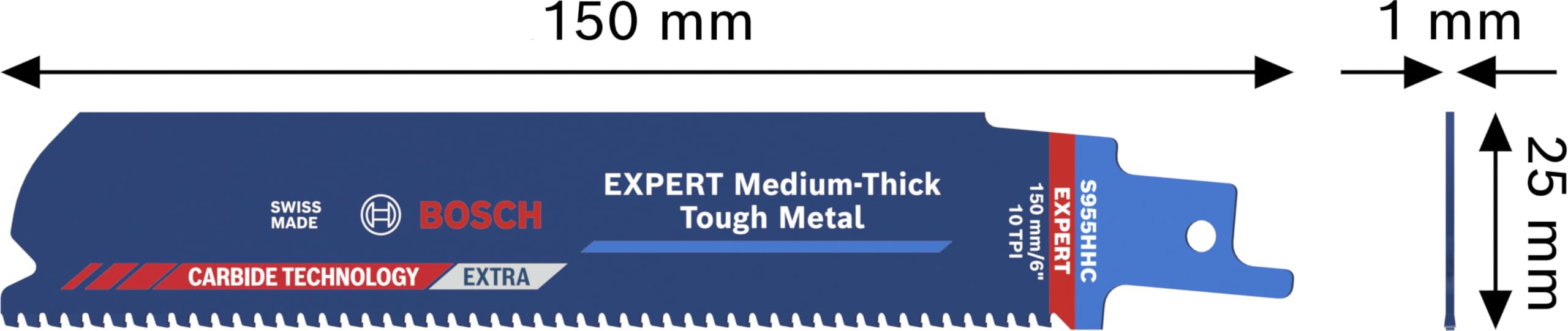 Bosch 10x Lama EXPERT Medium-Thick Tough Metal S955HHC (per Acciaio, Tubi in acciaio inossidabile, Lunghezza 150 mm, Professional Accessorio Sega universale)
