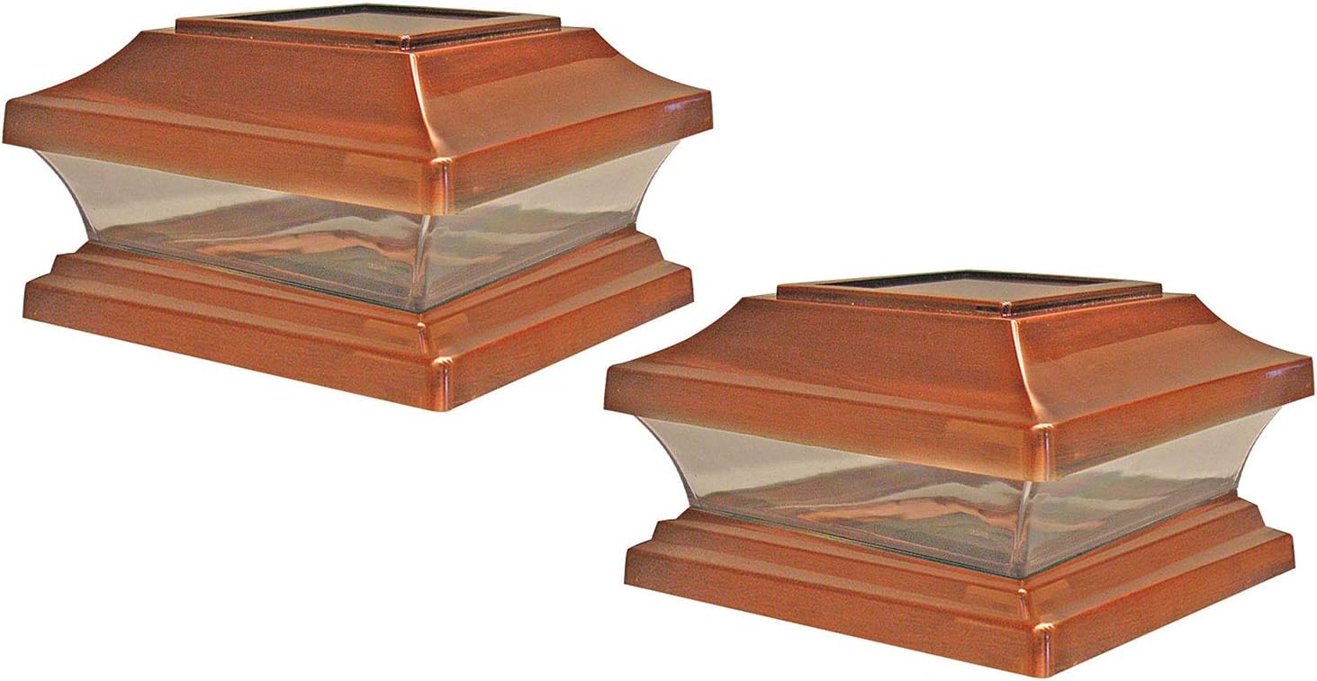 Woodway Solar Post Cap, in Copper, fits 5.5" Post, with Powerful LED Light and Wide Area Coverage, Pack of of 2