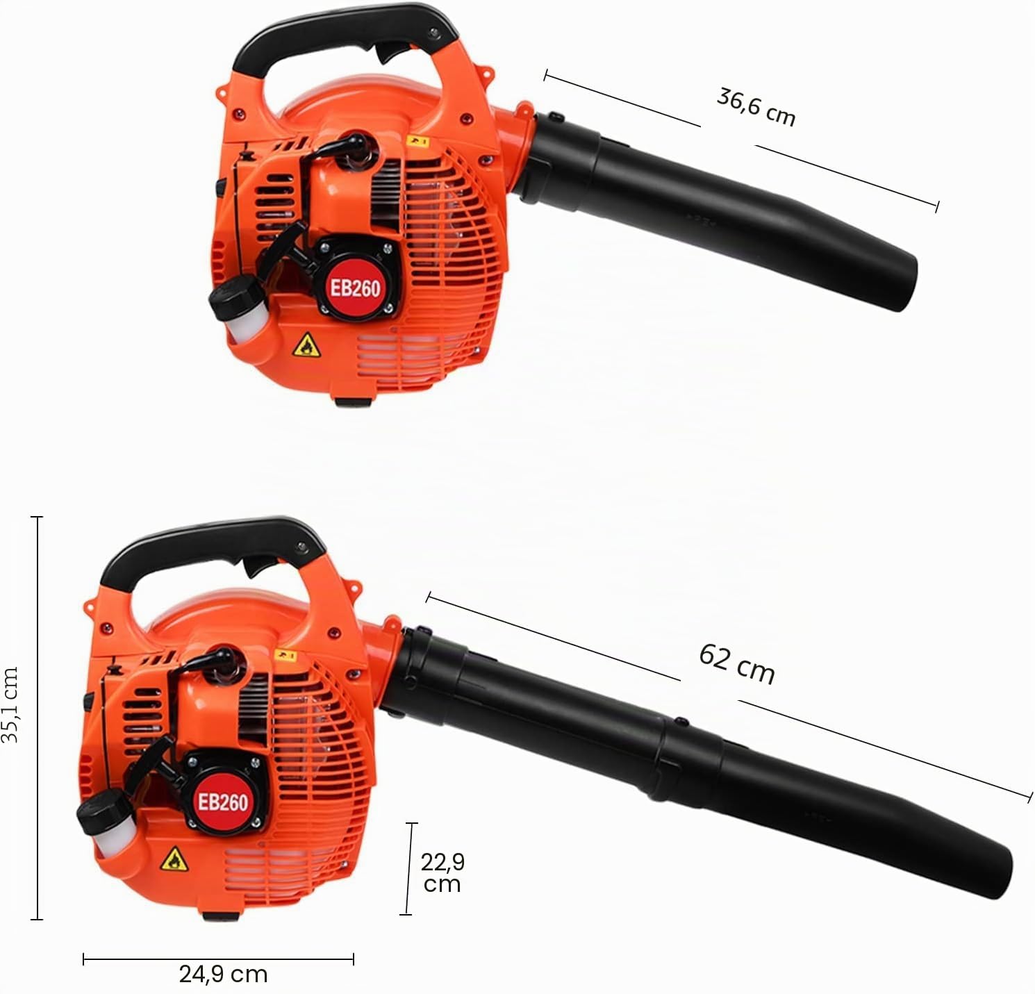 Soffiatore per foglie a benzina da 26 cc, a 2 tempi, portatile, con tracolla regolabile, con 2 tubi di prolunga, ad alta potenza per eliminare foglie pesanti, detriti da giardino, polvere e neve