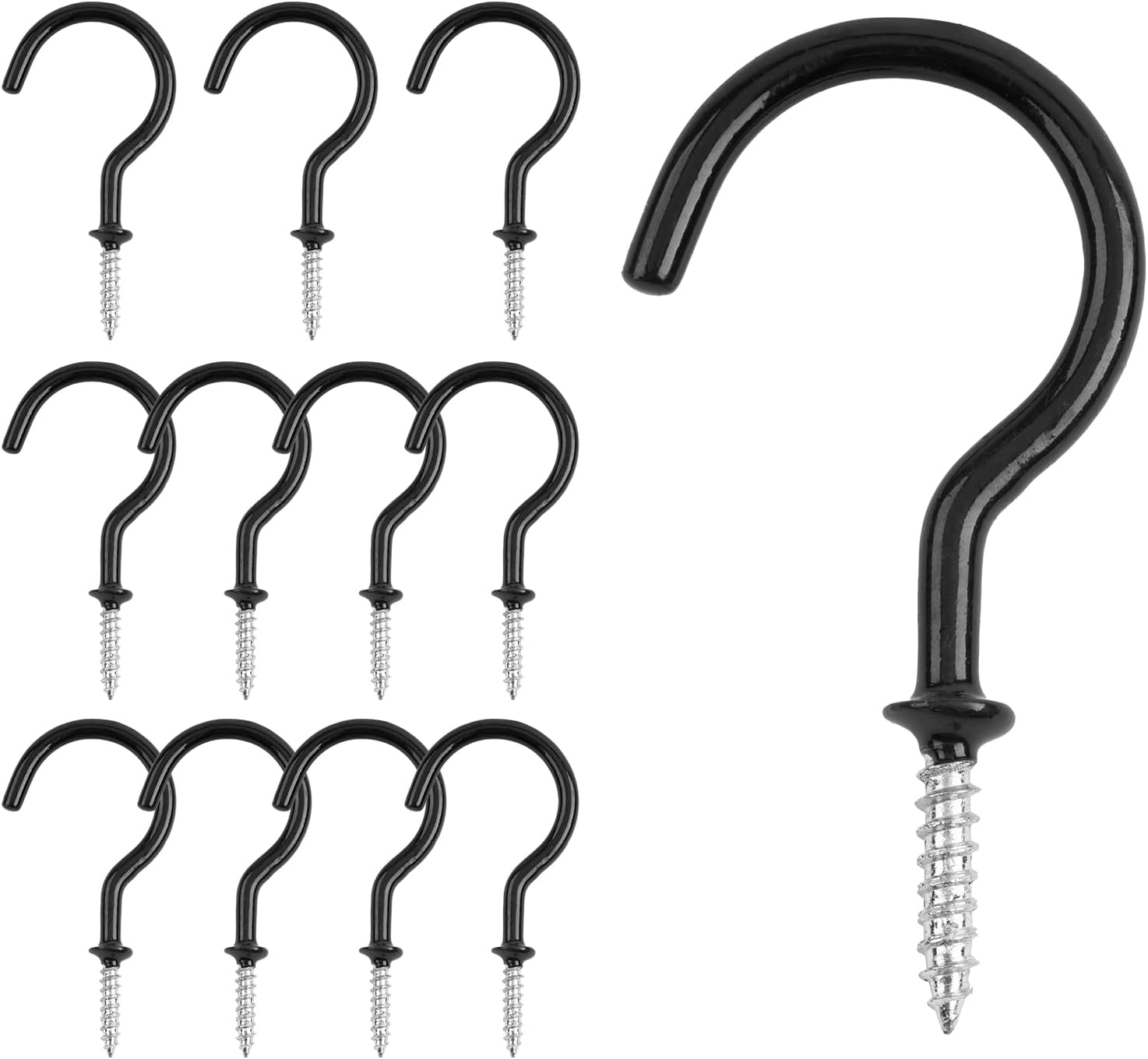 12 Pcs 2 Inch Black Mug Cup Hooks - Screw in Plastic Coated Ceiling Hooks for Wood, Under Cupboard, Cabinet Shelf, Hanging Plant and Kitchen Utensils