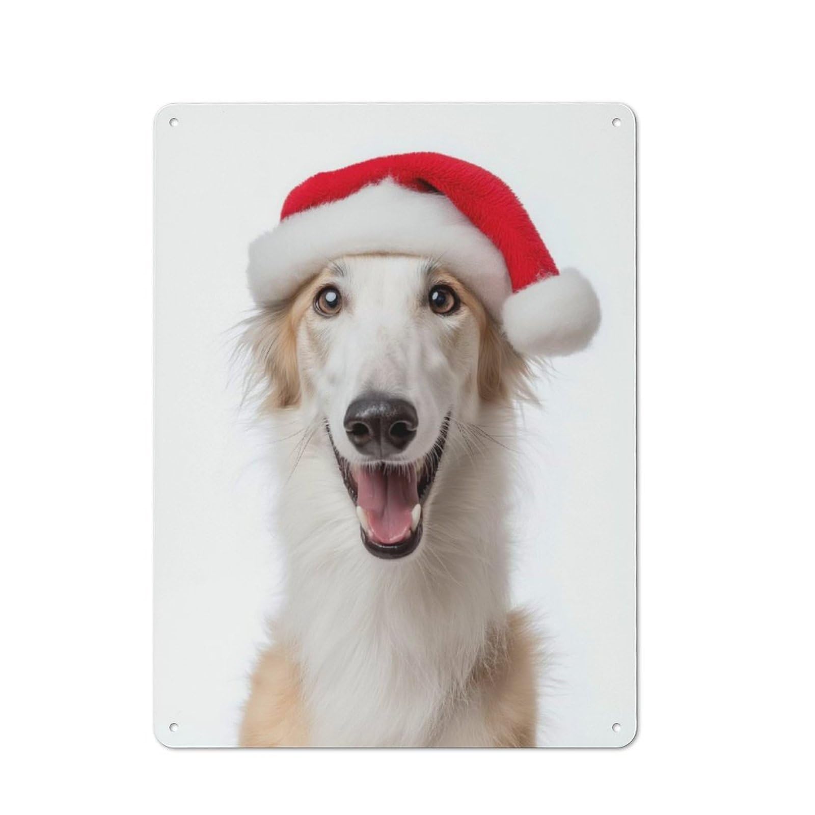 Junmoney Borzoi Dog With Santa Hat Portrait Vintage Tin Sign 40X30cm With For Kitchen Or Home Bar, For Metal Sign Collectors, For Kitchen And Home Bar Decor